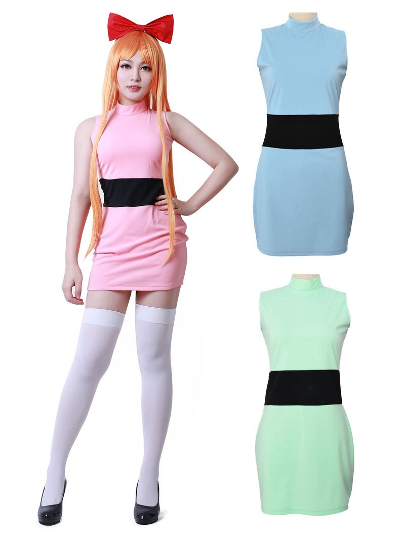 miccostumes Women's Costume Anime Hero Cosplay Tube Dress With Red Bowknot Headband Halloween (women l, light pink) - Image 1